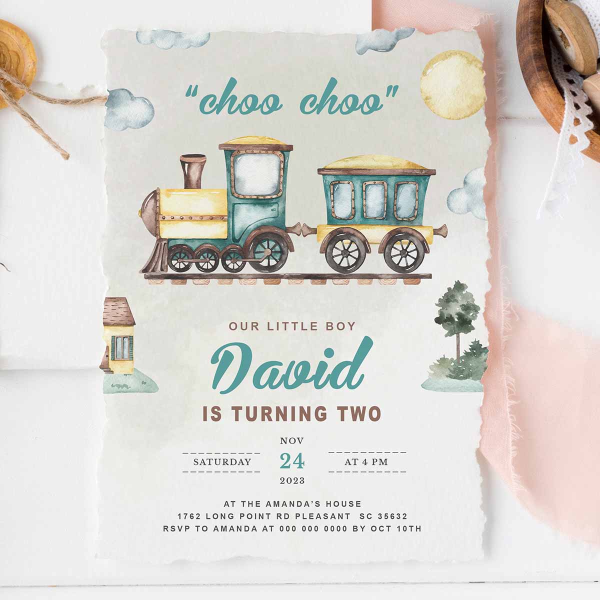 Next Stop Fun! Train Birthday Invitation Boy's Birthday Invites