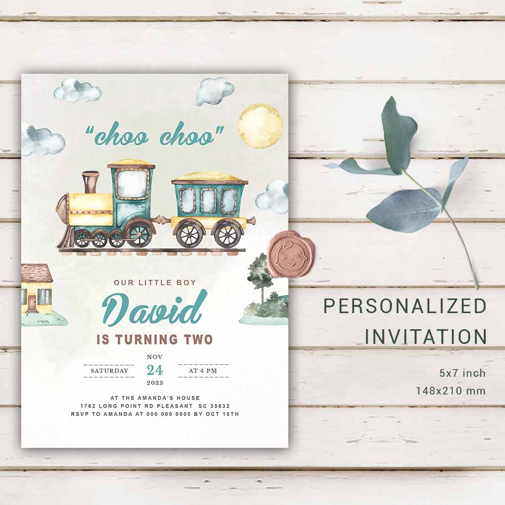 Personalized Train Birthday Invitation Boy's Birthday Invite