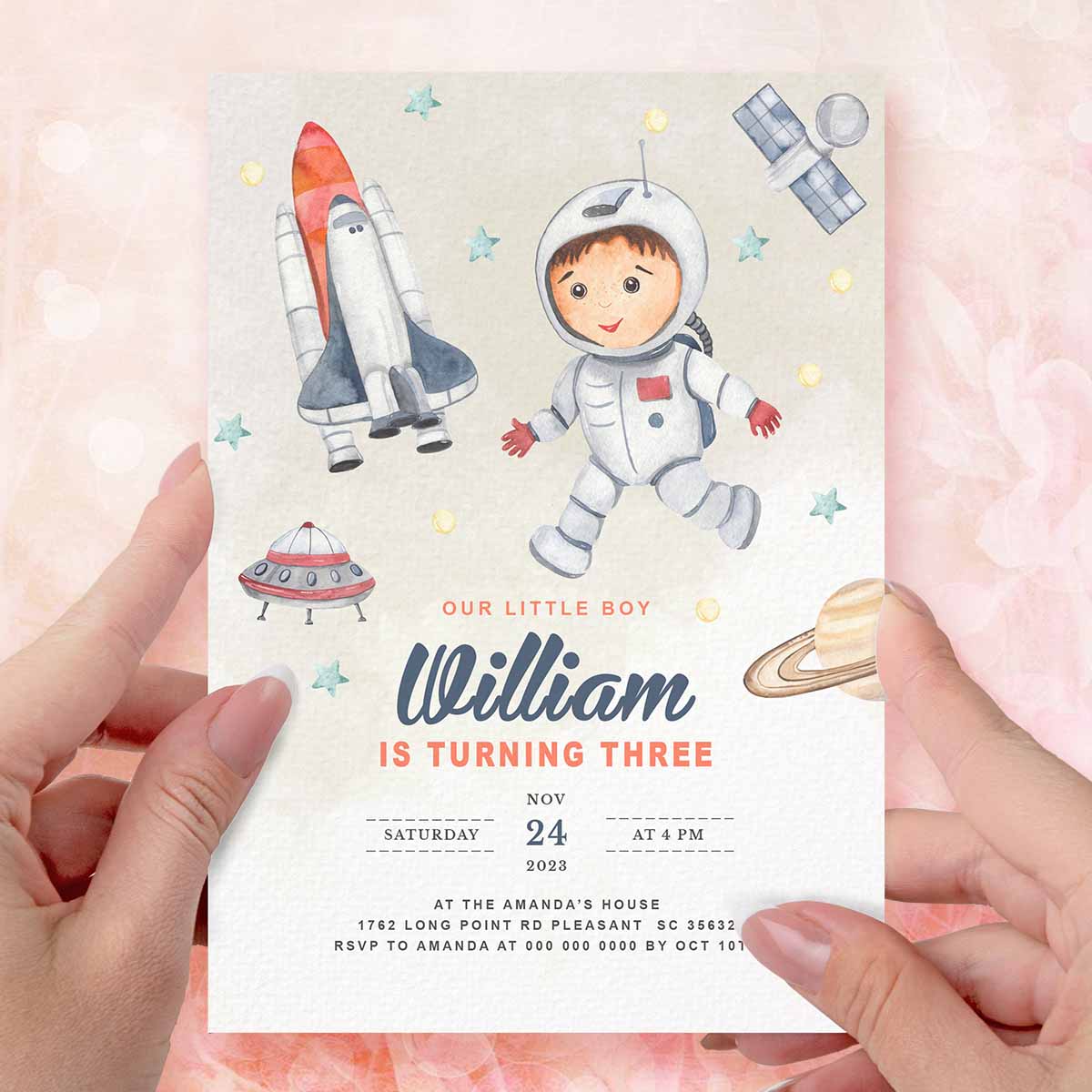 Astronaut Birthday Invitation  Boy's Birthday Invites