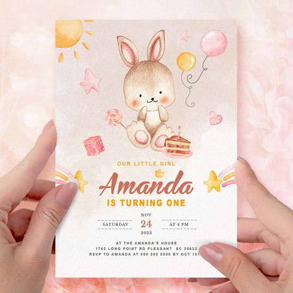 Bunny Birthday Invitation  Girl's Forest Birthday Invites