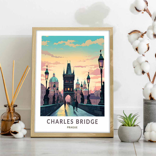 Charles Bridge Prague Travel Poster  Wall Art Print for Home Décor