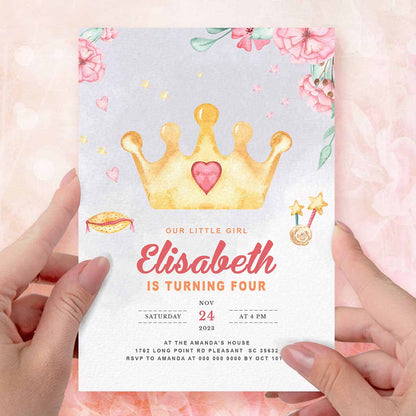 Crown Birthday Invitation  Girl's Princess Birthday Invites