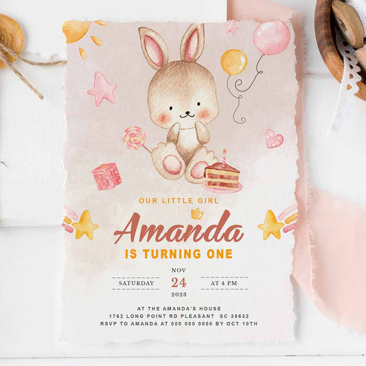 Hop into Fun! Bunny Birthday Invitation  Girl's Forest Birthday Invites