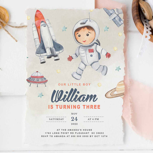 Mission to Fun! Astronaut Birthday Invitation  Boy's Birthday Invites