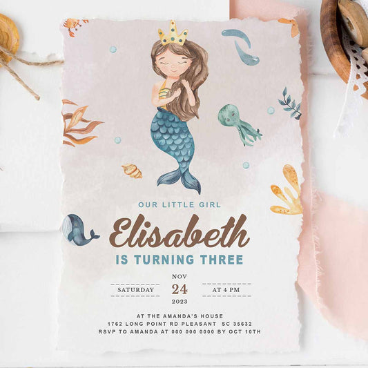 Ocean Celebration! Mermaid Birthday Invitation  Girl's Birthday Invites