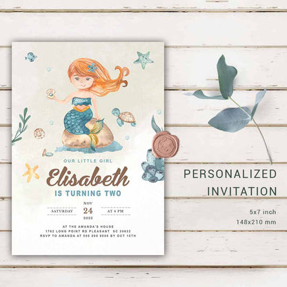 Personalized Mermaid Birthday Invitation  Girl's Birthday Invites