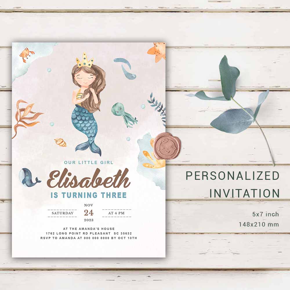 Personalized Mermaid Birthday Invitation  Girl's Birthday Invites
