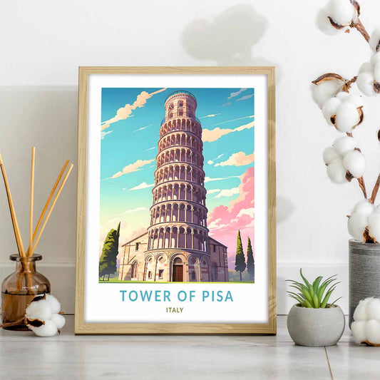 Pisa's Leaning Beauty Travel Poster of Tower of Pisa for Home Decoration