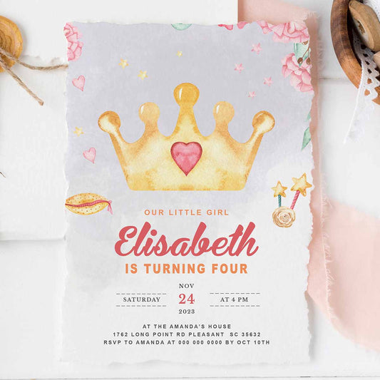 Royal Celebration! Crown Birthday Invitation  Girl's Princess Birthday Invites