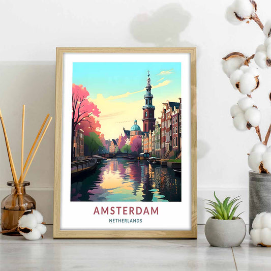Scenic Amsterdam Cityscape Poster  Travel Wall Art Print
