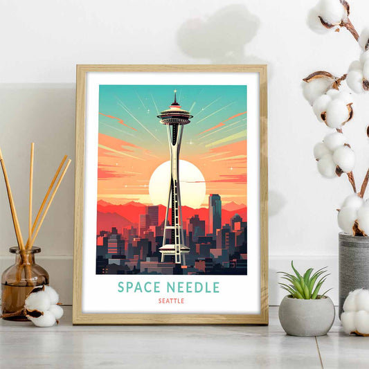 Sky-High Chic Space Needle Seattle Travel Poster for Your Wall